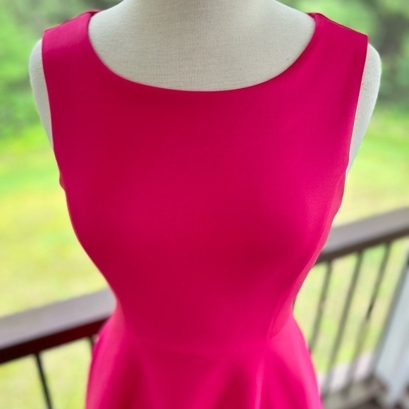 Cynthia Rowley 💵 Fit & Flare Size 4 Barbie Pink Dress w/ Pockets Scalloped Hem - Picture 2 of 13